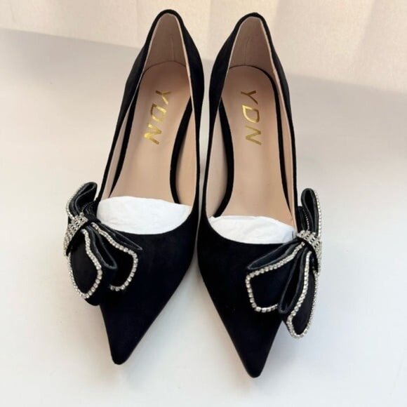 Size 6 YDN Women Pointed Toe Slip on Diamond Pump Special Kitten High Heel Black - Picture 2 of 12